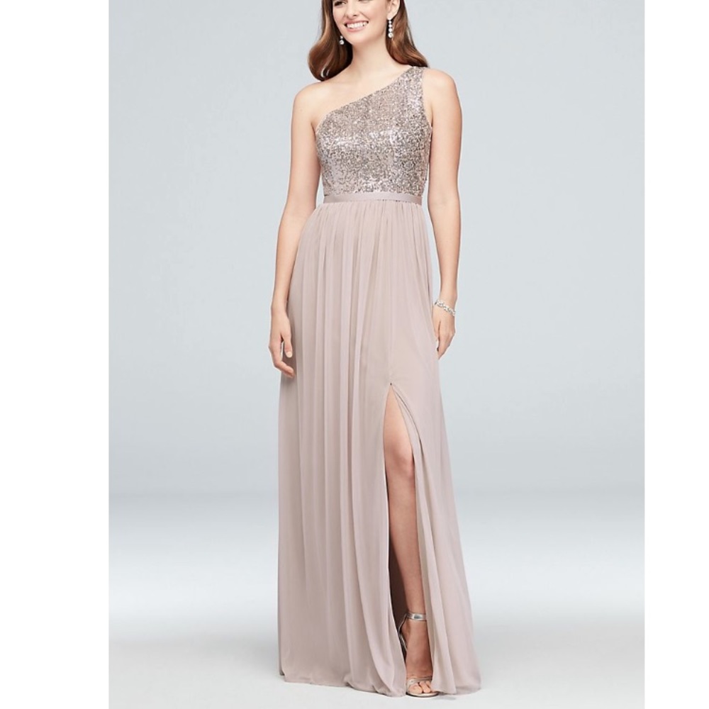Mesh and Sequin One-Shoulder Bridesmaid Dress
